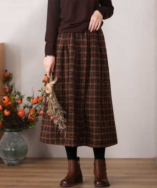 Flugge(フラッジー)の「ミディアム丈チェックスカート(スカート・レディース・ブラウン/グリーン・LARGE/MEDIUM)」の6枚目の写真