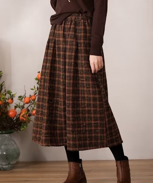 Flugge(フラッジー)の「ミディアム丈チェックスカート(スカート・レディース・ブラウン/グリーン・LARGE/MEDIUM)」の8枚目の写真