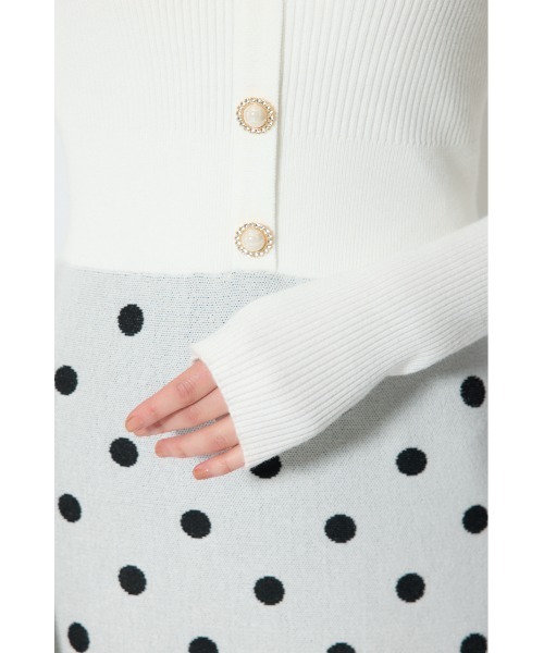 セール】リボンデザインドットニットワンピース 春服（ワンピース