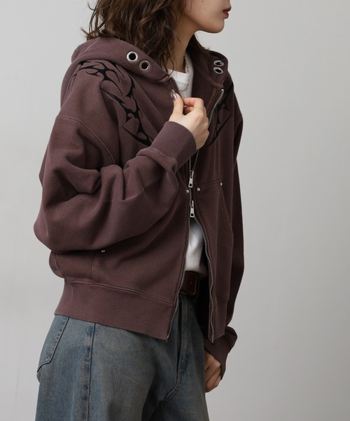 bike star(バイクスター)の「RESHAM トライバル刺繍ZIPパーカー(パーカー・メンズ・ピンク/ブラウン/チャコールグレー・M/L)」の6枚目の写真