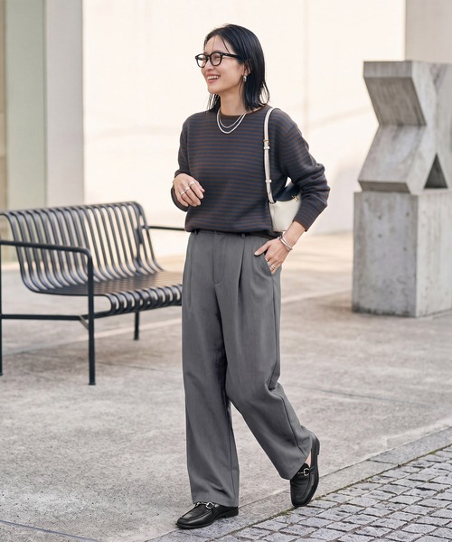 STYLE DELI(スタイルデリ)の「裏地付きストレッチツイルワイドパンツ(その他パンツ・レディース・アイボリー/ラベンダー/グレー・SMALL/MEDIUM)」の1枚目の写真