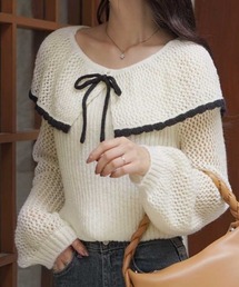 shameless（シェイムレス）の「ビッグカラーバイカラーリボンニット（ニット/セーター）」