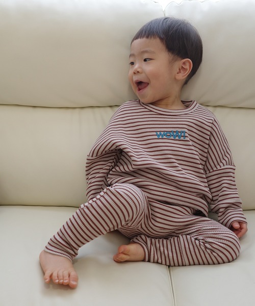 LSP WOW（エルエスピーワオ）の「【LSP WOW!】WOW!サイズアウトしないワッフルボーダーモンキーパンツ（その他パンツ・キッズ・ブラウン系その他/ブルー系その他/ブラック系その他・95/90/80）」の5枚目の写真