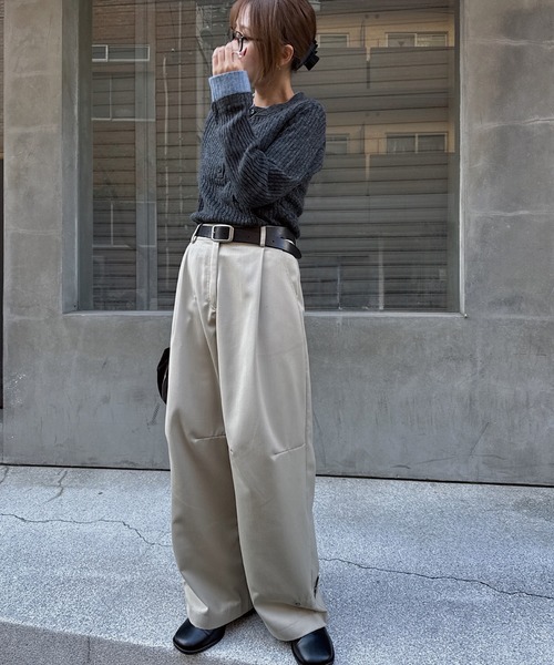 nananamoe（ナナナモエ）の「hem belt curve line loose PT（スラックス・レディース・ダークグレー/ベージュ/ブラウン・M/S）」の5枚目の写真