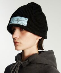 LIE MEQUE（リメーク）の「ラベルニットバケットハットブラック（ニットキャップ/ビーニー）」