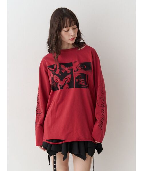 jouetie(ジュエティ)の「ダメージグランジロンT(Tシャツ/カットソー・レディース・アイボリー/ブラック/レッド・MEDIUM)」の12枚目の写真