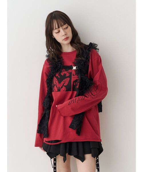 jouetie(ジュエティ)の「ダメージグランジロンT(Tシャツ/カットソー・レディース・アイボリー/ブラック/レッド・MEDIUM)」の10枚目の写真