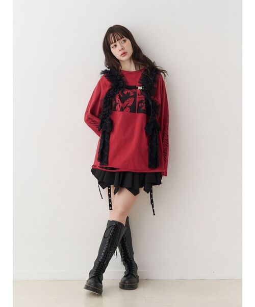 jouetie(ジュエティ)の「ダメージグランジロンT(Tシャツ/カットソー・レディース・アイボリー/ブラック/レッド・MEDIUM)」の13枚目の写真