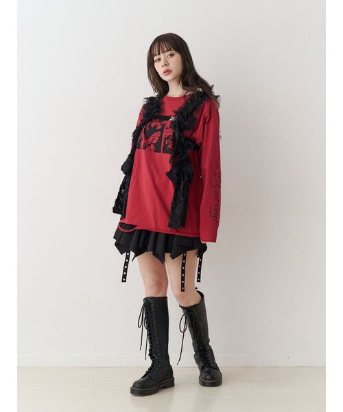 jouetie(ジュエティ)の「ダメージグランジロンT(Tシャツ/カットソー・レディース・アイボリー/ブラック/レッド・MEDIUM)」の15枚目の写真