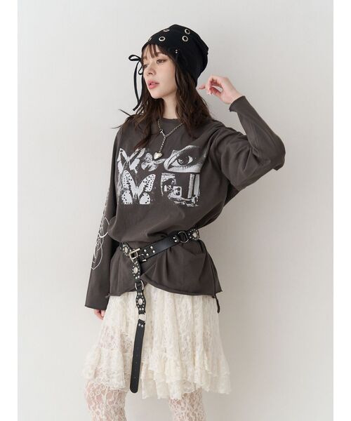 jouetie(ジュエティ)の「ダメージグランジロンT(Tシャツ/カットソー・レディース・アイボリー/ブラック/レッド・MEDIUM)」の6枚目の写真