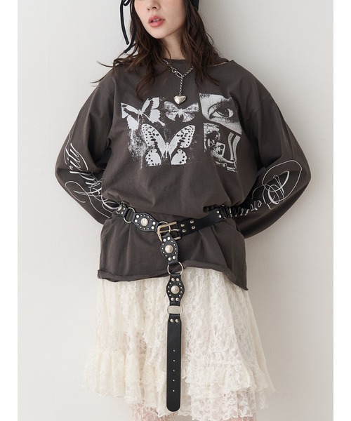 jouetie(ジュエティ)の「ダメージグランジロンT(Tシャツ/カットソー・レディース・アイボリー/ブラック/レッド・MEDIUM)」の1枚目の写真