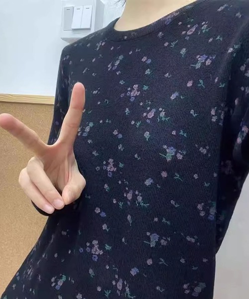 lulufa（ルルファ）の「フラワーモチーフリブロンT（Tシャツ/カットソー・レディース・ブラック/アイボリー/グレー・LARGE/MEDIUM）」の11枚目の写真