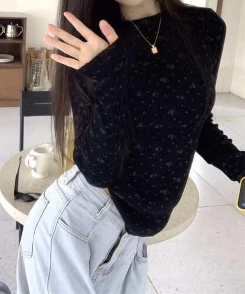 lulufa（ルルファ）の「フラワーモチーフリブロンT（Tシャツ/カットソー・レディース・ブラック/アイボリー/グレー・LARGE/MEDIUM）」の10枚目の写真