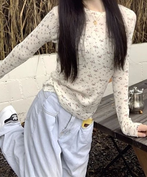 lulufa（ルルファ）の「フラワーモチーフリブロンT（Tシャツ/カットソー・レディース・ブラック/アイボリー/グレー・LARGE/MEDIUM）」の15枚目の写真
