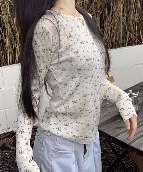 lulufa（ルルファ）の「フラワーモチーフリブロンT（Tシャツ/カットソー・レディース・ブラック/アイボリー/グレー・LARGE/MEDIUM）」の16枚目の写真
