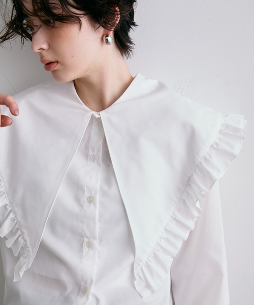 Trish(トリッシュ)の「2WAYビッグトライアングルカラーブラウス(シャツ/ブラウス・レディース・ホワイト/ブラック・MEDIUM)」の12枚目の写真