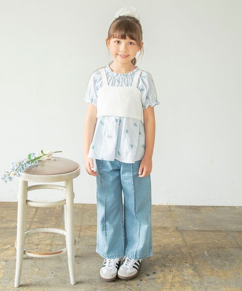 BRANSHES（ブランシェス）の「デニムワイドパンツ（デニムパンツ・キッズ・ネイビー/サックスブルー・90/130/110/120/100/140/150）」の4枚目の写真