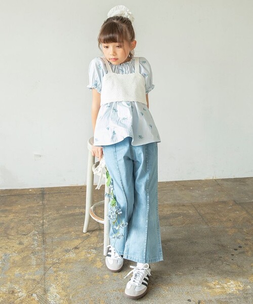 BRANSHES（ブランシェス）の「デニムワイドパンツ（デニムパンツ・キッズ・ネイビー/サックスブルー・90/130/110/120/100/140/150）」の19枚目の写真