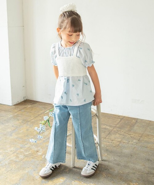 BRANSHES（ブランシェス）の「デニムワイドパンツ（デニムパンツ・キッズ・ネイビー/サックスブルー・90/130/110/120/100/140/150）」の12枚目の写真