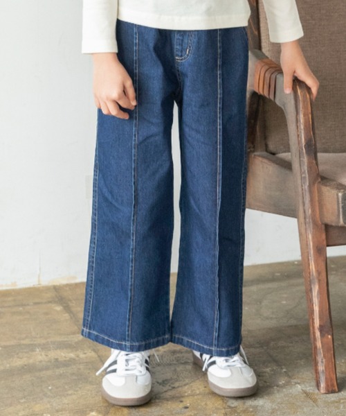 BRANSHES（ブランシェス）の「デニムワイドパンツ（デニムパンツ・キッズ・ネイビー/サックスブルー・90/130/110/120/100/140/150）」の2枚目の写真