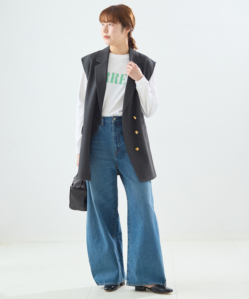 journal standard L'essage（ジャーナルスタンダードレサージュ）の「(CURRENT)プリントロングスリーブTシャツ（Tシャツ/カットソー・レディース・ホワイト/ネイビー・FREE）」の3枚目の写真