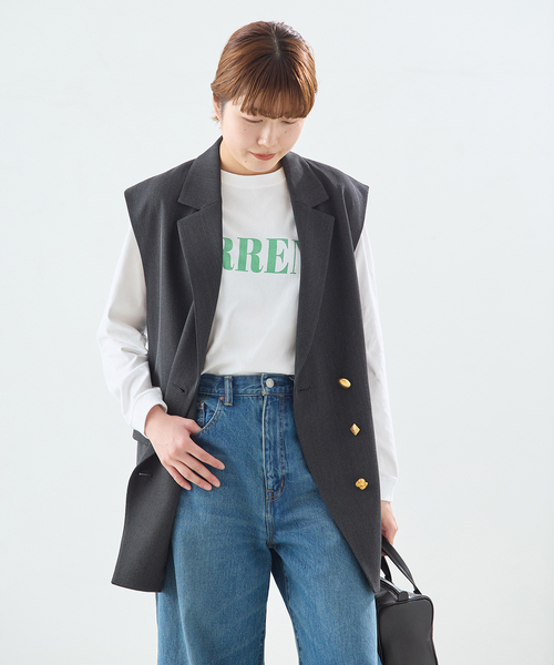 journal standard L'essage（ジャーナルスタンダードレサージュ）の「(CURRENT)プリントロングスリーブTシャツ（Tシャツ/カットソー・レディース・ホワイト/ネイビー・FREE）」の6枚目の写真