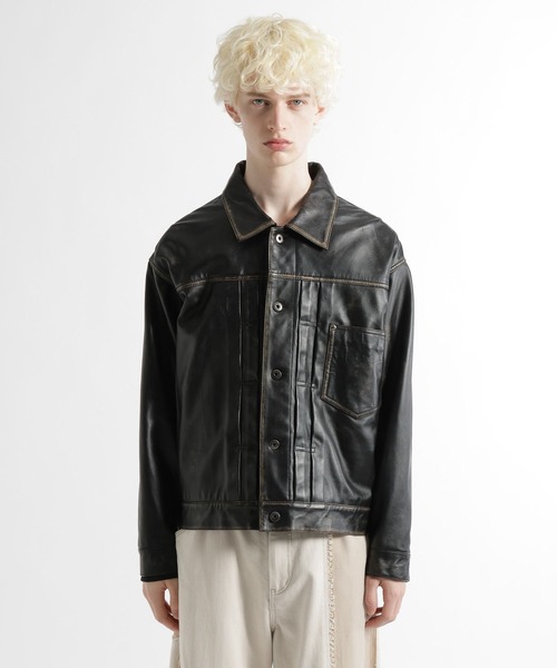 HARE（ハレ）の「シープレザートラッカージャケット(HARE)（テーラードジャケット・メンズ・ブラック系その他/ブラック・MEDIUM/SMALL）」の19枚目の写真