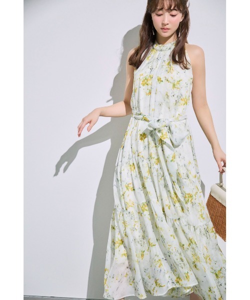 美品 ラストシーン ホルターワンピース 水彩画風ホルターネックワンピース［m175］ – Musele