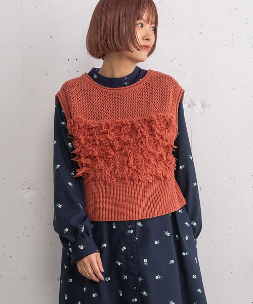 POU DOU DOU（プードゥドゥ）の「2wayループ編みニットベスト（ベスト・レディース・ダークグレー/オレンジ/アイボリー・3）」の3枚目の写真