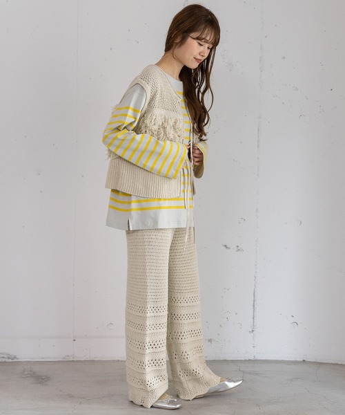 POU DOU DOU（プードゥドゥ）の「2wayループ編みニットベスト（ベスト・レディース・ダークグレー/オレンジ/アイボリー・3）」の18枚目の写真