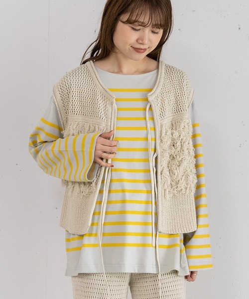 POU DOU DOU（プードゥドゥ）の「2wayループ編みニットベスト（ベスト・レディース・ダークグレー/オレンジ/アイボリー・3）」の21枚目の写真