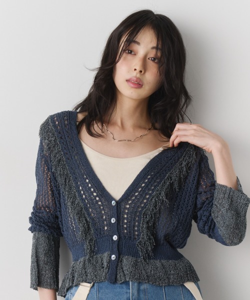 Unitage(ユニテージ)の「フリンジデザインニットカーディガン(カーディガン/ボレロ・レディース・ライトブルー/マスタード/ネイビー・FREE)」の19枚目の写真