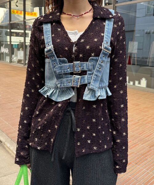 CIAOPANIC(チャオパニック)の「ラインストーンデニムハーネスビスチェ(その他・レディース・サックスブルー・ONE SIZE)」の3枚目の写真
