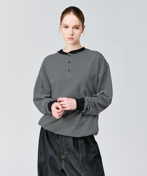 HENLEY NECK BORDER L/S TEE / ヘンリーネックボーダーロンT（Tシャツ