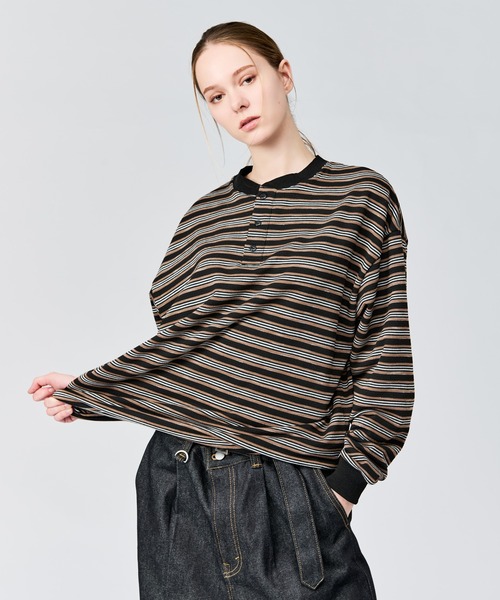 WETTEMPT(ウィテンプト)の「HENLEY NECK BORDER L/S TEE / ヘンリーネックボーダーロンT(Tシャツ/カットソー・メンズ・ブラック系2/ブラック/オフホワイト・SMALL/MEDIUM/LARGE)」の6枚目の写真