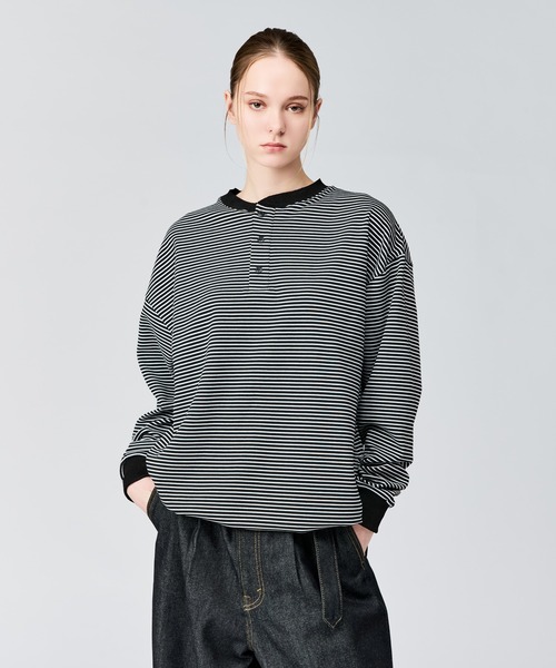 HENLEY NECK BORDER L/S TEE / ヘンリーネックボーダーロンT（Tシャツ