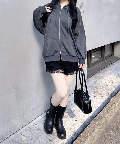 INGNI(イング)の「ムラ染めバックラインストーンクロスジップパーカー(パーカー・レディース・チャコールグレー/グレー/ブラック・M)」の13枚目の写真