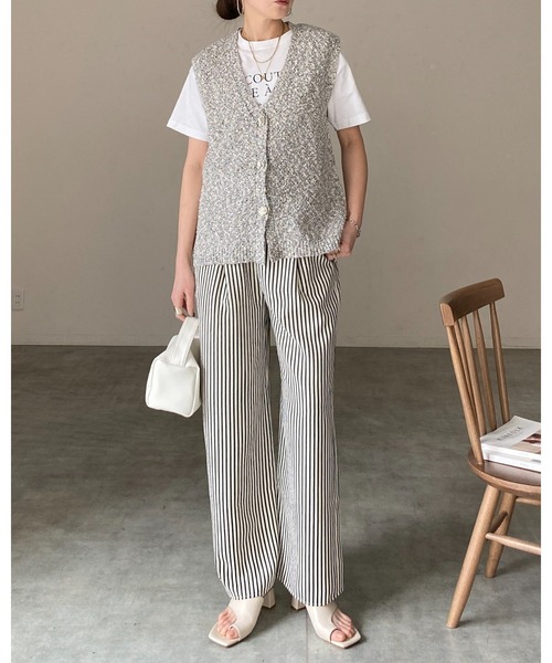 She's Closet(シーズクローゼット)の「深Vネック ノーカラー 金ボタン ミックスカラー ツイード風ニットベスト(ベスト・レディース・ブラック/アイボリー/ベージュ・FREE)」の21枚目の写真