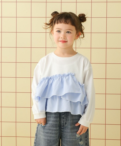 LEPSIM（レプシィム）の「【KIDS】フリルドッキングプルオーバー　639391（Tシャツ/カットソー・キッズ・チェック/ブルー/ドット・130/120/140）」の2枚目の写真