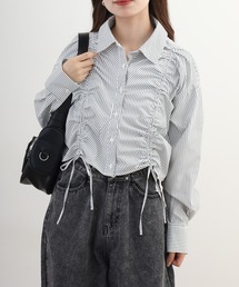 ショート丈 フロントシャーリング シャツ