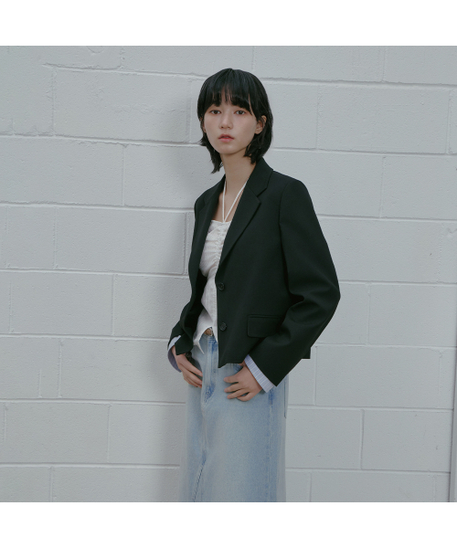 LAP(ラップ)の「袖配色クロップジャケット AS1WJ260(テーラードジャケット・レディース・ブラック/ライトグレー・MEDIUM/SMALL)」の3枚目の写真