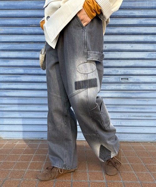 DOUBLE NAME(ダブルネーム)の「サンバーンワッペン加工パンツ(デニムパンツ・レディース・ブラック/ピンク・FREE)」の2枚目の写真