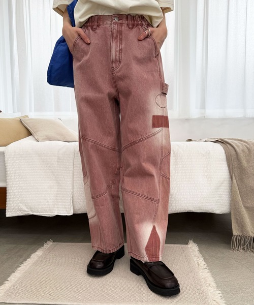 DOUBLE NAME(ダブルネーム)の「サンバーンワッペン加工パンツ(デニムパンツ・レディース・ブラック/ピンク・FREE)」の7枚目の写真