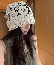 L LABEL（エルラベル）の「フラワーレース透かし編みニット帽/ビーニー（ニットキャップ/ビーニー）」