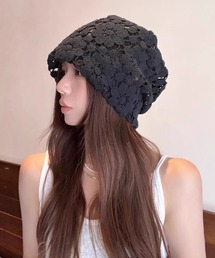 L LABEL（エルラベル）の「フラワーレース透かし編みニット帽/ビーニー（ニットキャップ/ビーニー）」