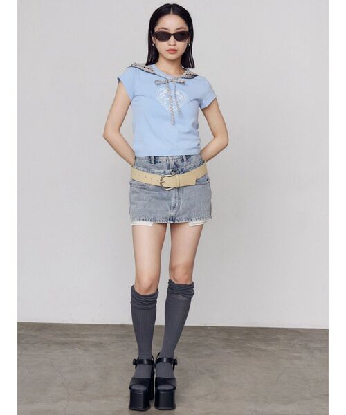 EMODA（エモダ）の「エンブレムハートパッチTシャツ（Tシャツ/カットソー・レディース・ブラック/ブルー/ピンク/ホワイト・FREE）」の22枚目の写真