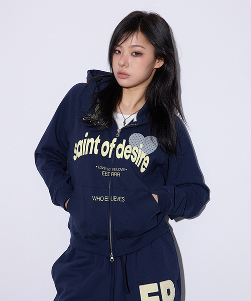 Saint of desire — худи с вышивкой Cupid Needlework, женская на молнии (navy)