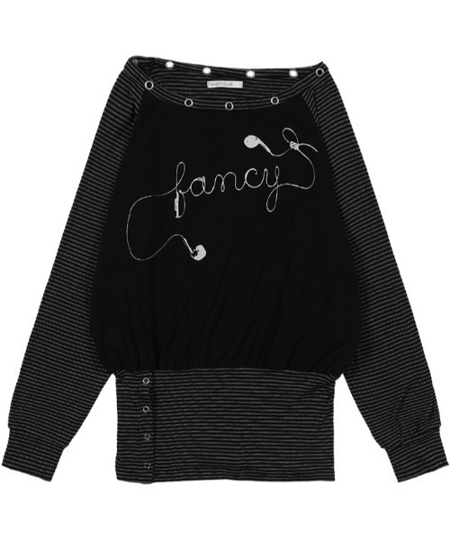 FANCY CLUB(ファンシークラブ)の「A'GEM/9 × .kom 『FANCY CLUB/ファンシークラブ』DRAWING STRIPE OFF-SHOULDER/ドローイングストライプオフショルダー(Tシャツ/カットソー・レディース・ブラック/グレー・FREE)」の16枚目の写真