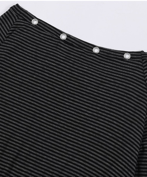 FANCY CLUB(ファンシークラブ)の「A'GEM/9 × .kom 『FANCY CLUB/ファンシークラブ』DRAWING STRIPE OFF-SHOULDER/ドローイングストライプオフショルダー(Tシャツ/カットソー・レディース・ブラック/グレー・FREE)」の20枚目の写真
