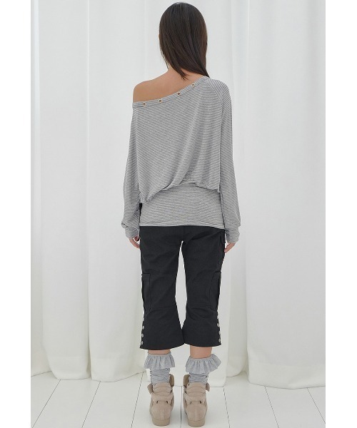 FANCY CLUB(ファンシークラブ)の「A'GEM/9 × .kom 『FANCY CLUB/ファンシークラブ』DRAWING STRIPE OFF-SHOULDER/ドローイングストライプオフショルダー(Tシャツ/カットソー・レディース・ブラック/グレー・FREE)」の14枚目の写真